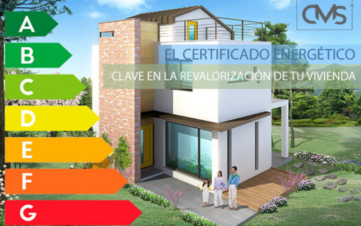 Imagen de vivienda familiar y una gráfica de certificación energética